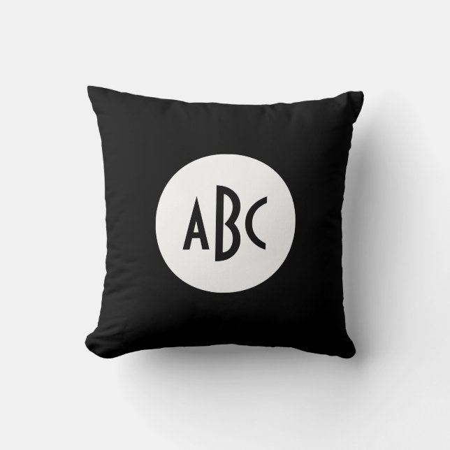 Coussin Monogramme de cercle blanc et noir (Recto)