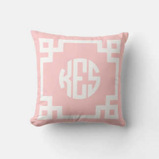 Coussin Monogramme de cercle gris rose et blanc clair