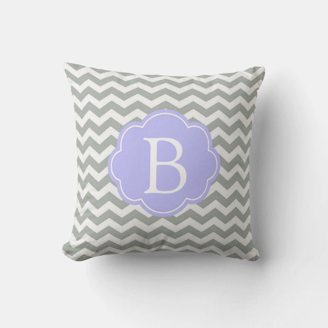 Coussin Monogramme de chevron gris tendance, moderne et él (Recto)