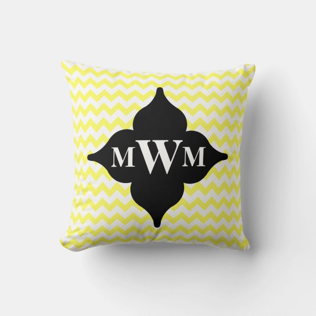 Coussin monogramme de chevrons jaunes et noirs (Recto)