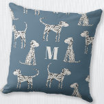 Coussin Monogramme de chien dalmate<br><div class="desc">Motif de chien dalmate mignon sur un arrière - plan vert turquoise. Art original de Nic Squirrell. Modifiez le monogramme initial pour personnaliser.</div>