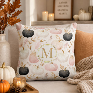 Coussin Monogramme de citrouille moderne – Initiale person