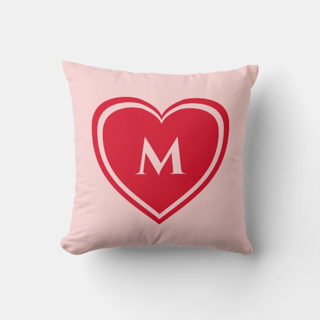Coussin Monogramme de coeur rose rouge Saint Valentin (Recto)