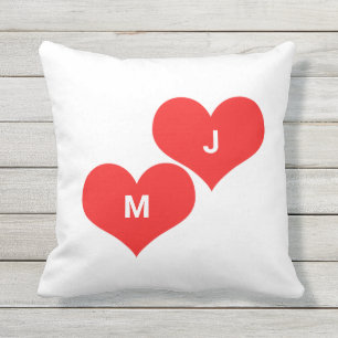 Coussin Monogramme de coeur rouge sur mesure initiale Sain