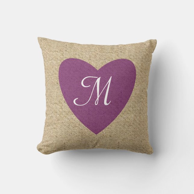 Coussin monogramme de coeur violet burlap personna (Recto)