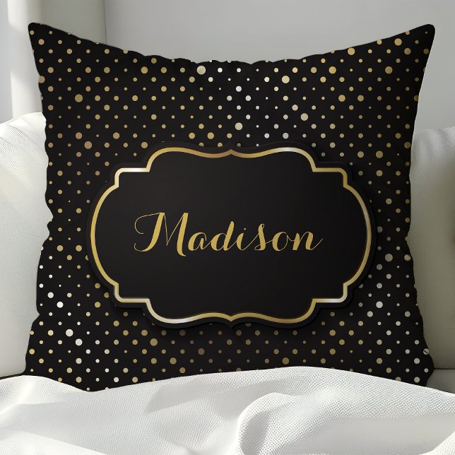 Coussin Monogramme de confettis à pois en feuille d'or et  (Créateur téléchargé)