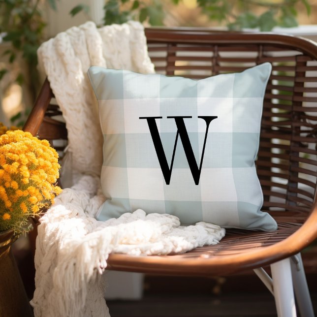 Coussin Monogramme de contrôle du Buffalo Bleu | Ferme mod (Créateur téléchargé)
