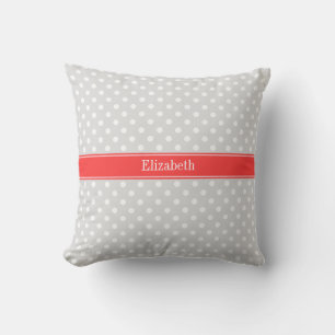 Coussin Monogramme de corail à pois gris blanc Lt