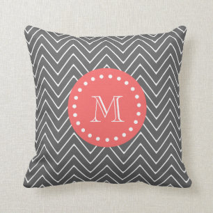 Coussin Monogramme de corail du motif 2A de Chevron de