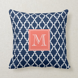 Coussin Monogramme de corail marocain de bleu marine