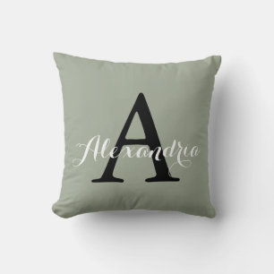 Coussin Monogramme de couleur unie verte gris du désert