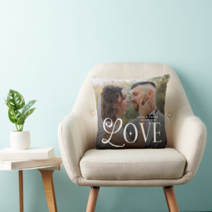Coussin Monogramme de couple de photo de mariage personnal