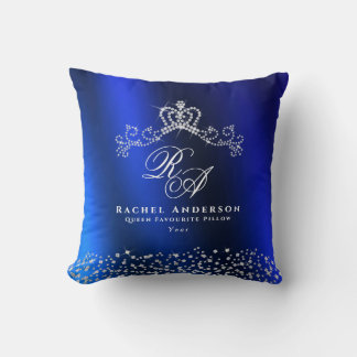 Coussin Monogramme de couronne brillant bleu
