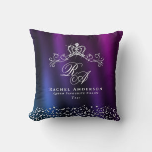 Coussin Monogramme de couronne brillant bleu pourpre
