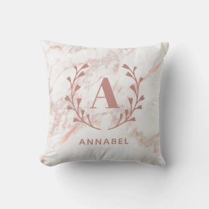 Coussin Monogramme de couronne de marbre rose Nom personna
