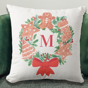 Coussin Monogramme de couronne de Noël personnalisé