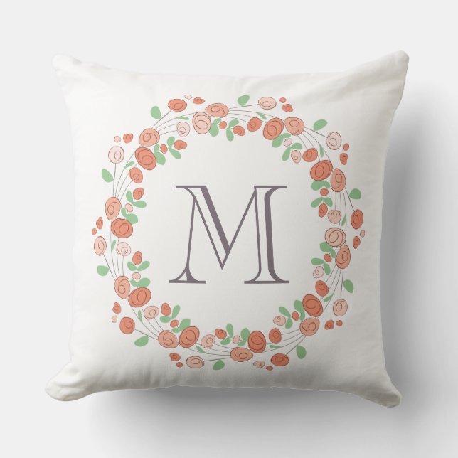 Coussin monogramme de couronne de roses coralliens (Recto)