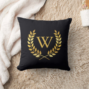 Coussin Monogramme de couronne d'or Laurel