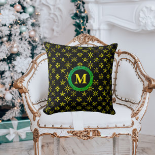 Coussin Monogramme de couronne Flacons de neige jaunes en