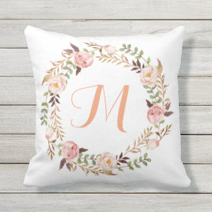 Coussin Monogramme de couronne florale rustique