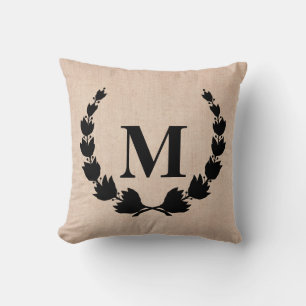 Coussin Monogramme de couronne vintage Rustique Laurel