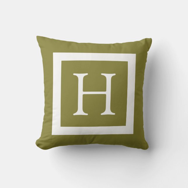 Coussin Monogramme de coutume de vert olive (Recto)