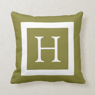 Coussin Monogramme de coutume de vert olive