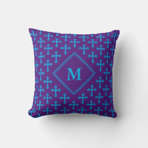 Coussin Monogramme de CROIX bleu cygne moderne