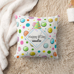 Coussin Monogramme de cupcakes et points d'anniversaire