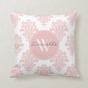 Coussin Monogramme de Damas rose Fille