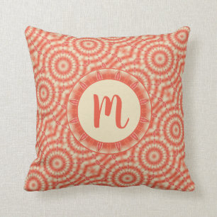 Coussin Monogramme de début circulaire de corail et de cr