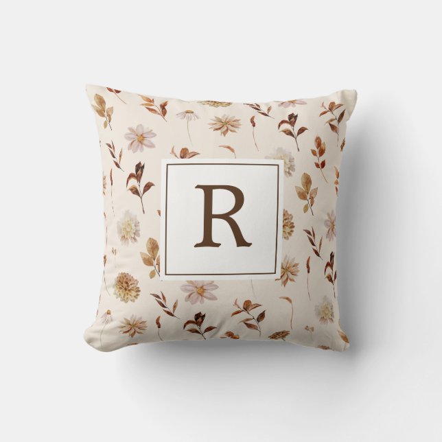 Coussin Monogramme de décoration de feuillage d'automne (Recto)