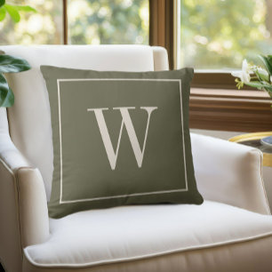 Coussin Monogramme de designer initiale vert mousse et ivo