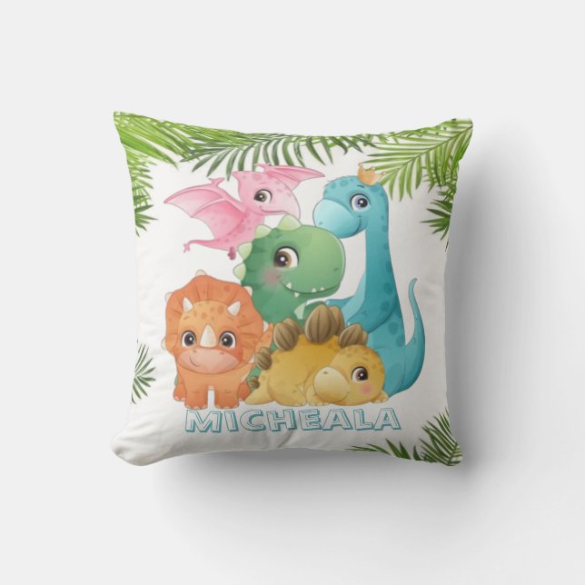 Coussin Monogramme de dinosaures mignon coloré (Recto)