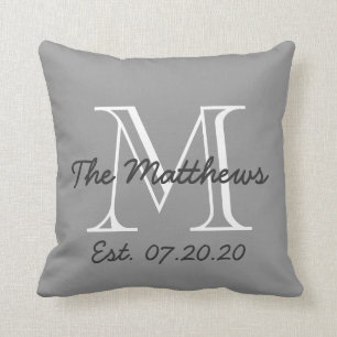 Coussin Monogramme de famille de blanc gris