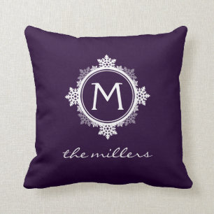 Coussin Monogramme de famille de flocon de neige dans