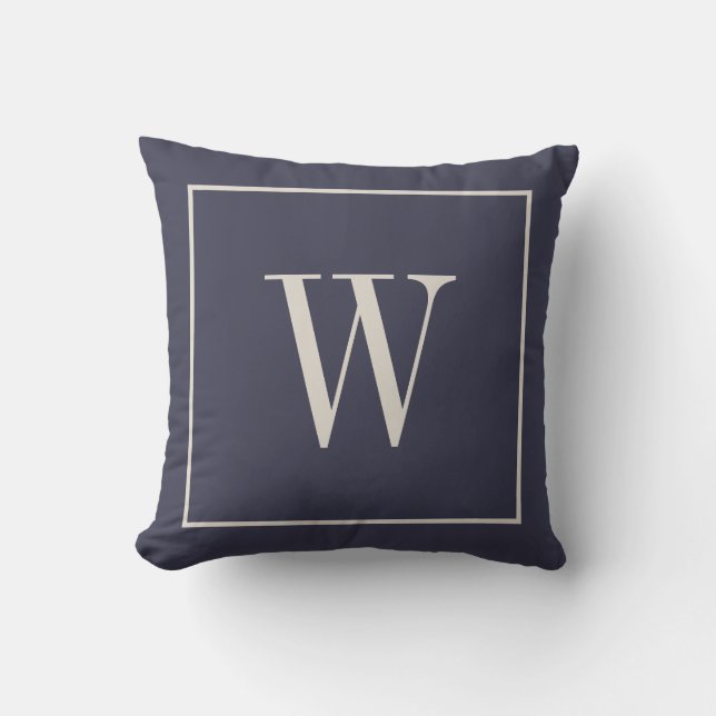 Coussin Monogramme de famille élégant moderne Initial bleu (Recto)