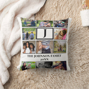 Coussin Monogramme de famille personnalisé 11 Collage phot