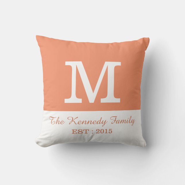 Coussin Monogramme de famille réversible de blocs de coule (Recto)
