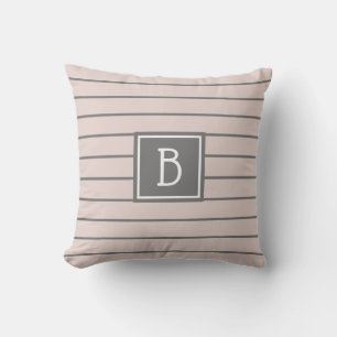 Coussin Monogramme de Ferme Moderne Rayé Rose & Gris