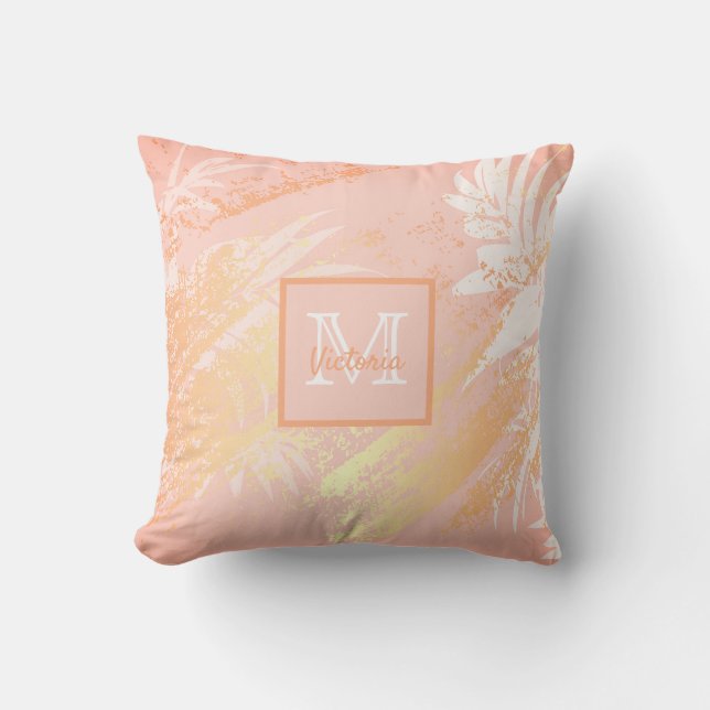 Coussin monogramme de feuillage rose or rose (Recto)
