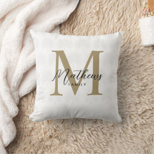 Coussin Monogramme de feuille d'Anahaw en or blanc chic av