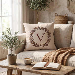 Coussin Monogramme de feuille d'automne Nom initial Design