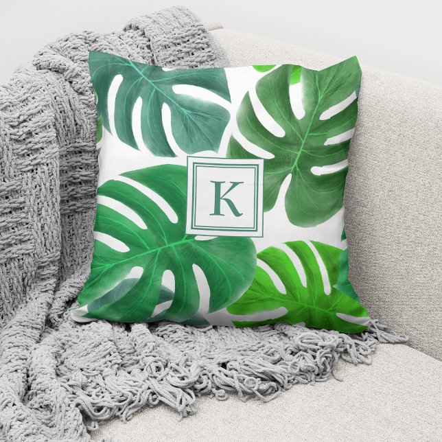 Coussin Monogramme de feuilles de palmier botanique modern (Créateur téléchargé)