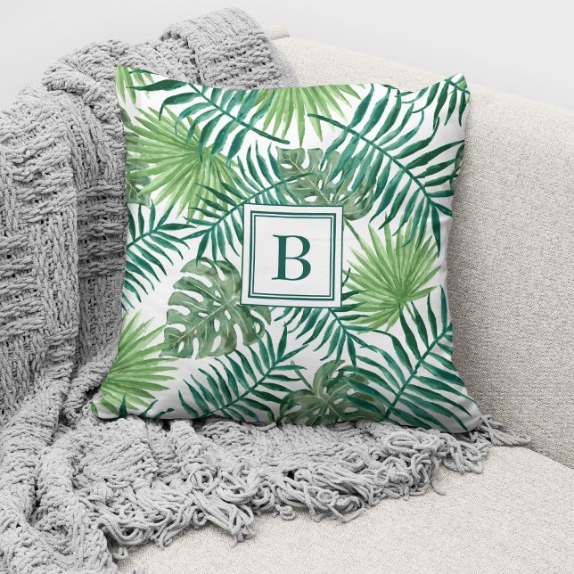 Coussin Monogramme de feuilles de palmier botanique modern (Créateur téléchargé)