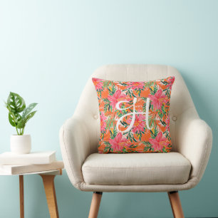 Coussin Monogramme de fleurs tropicales de la plage de Pal