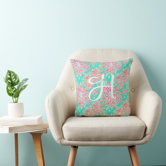 Coussin Monogramme de fleurs tropicales de la plage de Pal (Chaise)