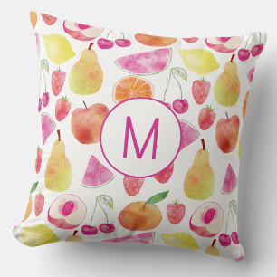Coussin Monogramme de fruit à l'aquarelle