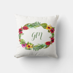 Coussin Monogramme de germe floral Hawaïen radiant tropica