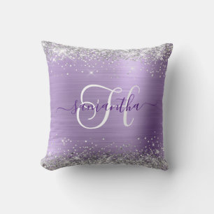 Coussin Monogramme de glamme argenté et violet clair